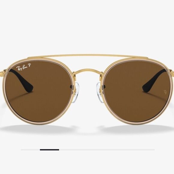 Ray-Ban Accessories - Ray-Ban Gold and Brown Round Double Bridge Polarized Sunglasses